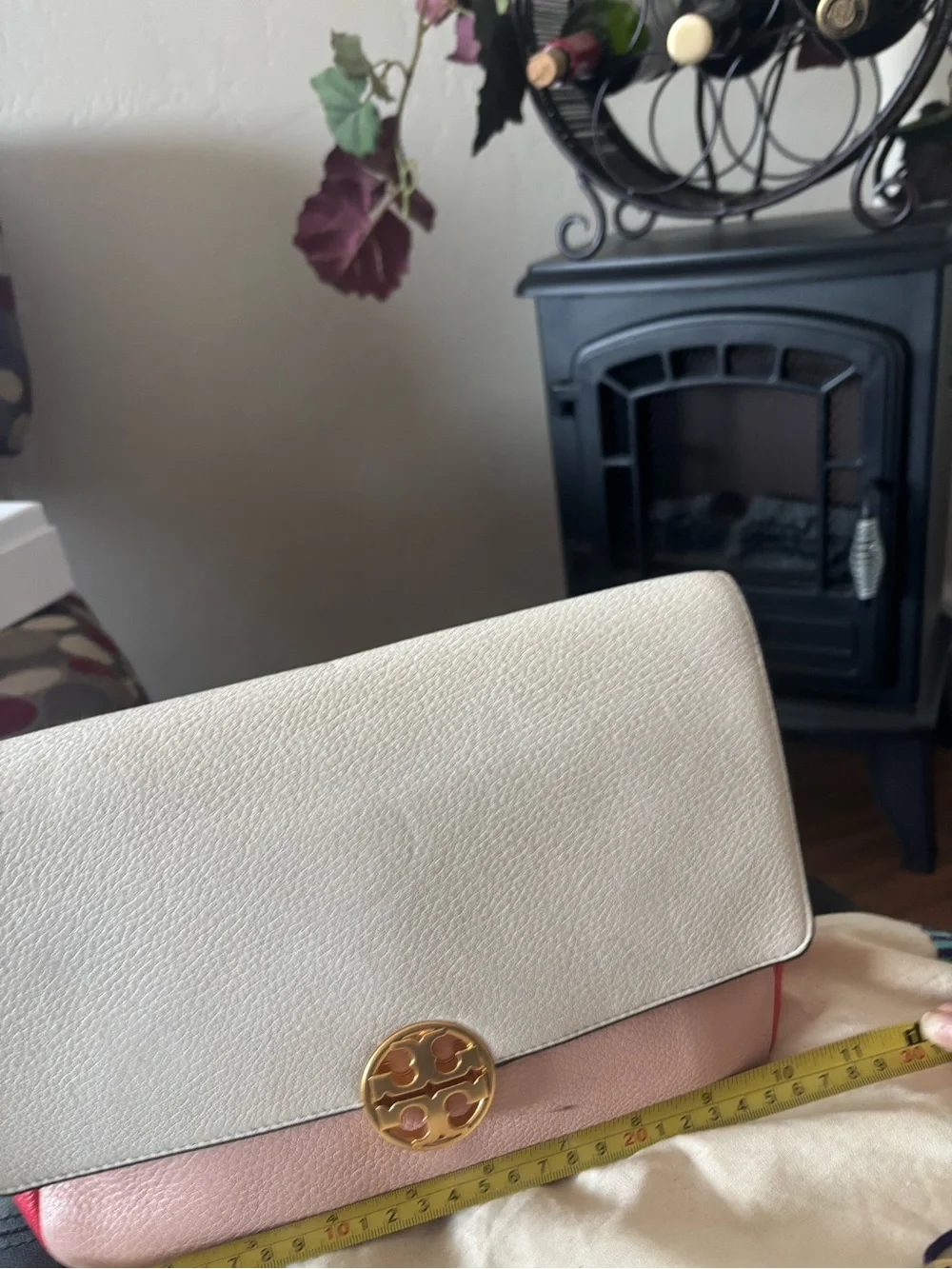 Tory Burch Two-Tone Cream & Blush Pebbled Leather Crossbody